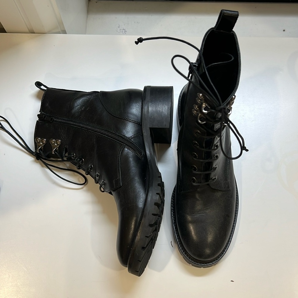 Napoleani Black Leather Lace Up boots